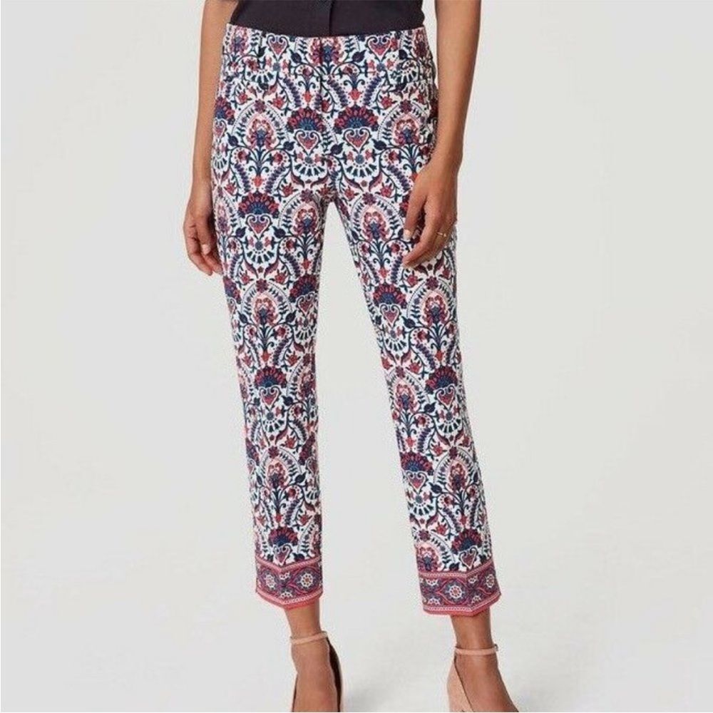 LOFT Riviera Marisa cotton spandex white floral cropped dress pant, size 4